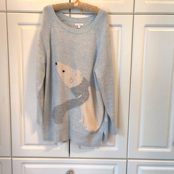 Lauren Conard Light Blue Polar Bear Sweater, Size XXL, New - Picture 1 of 3